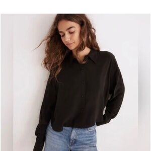 Madewell Lusterweave Hartfield Crop Shirt in True Black